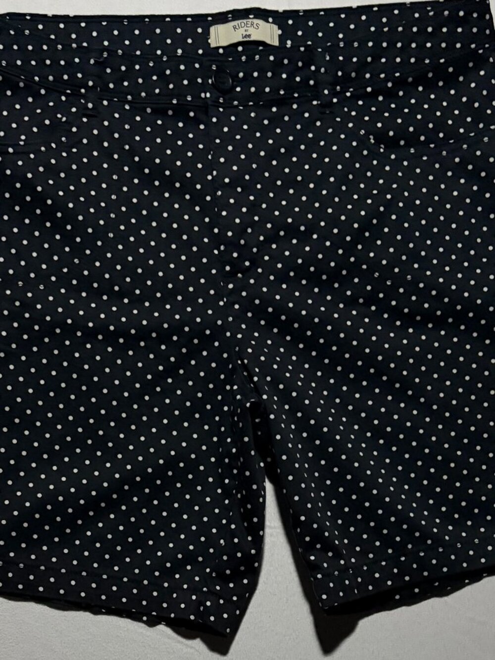 Riders by Lee Shorts Womens 14 Navy Polka Dot Cotton Stretch 8" Inseam